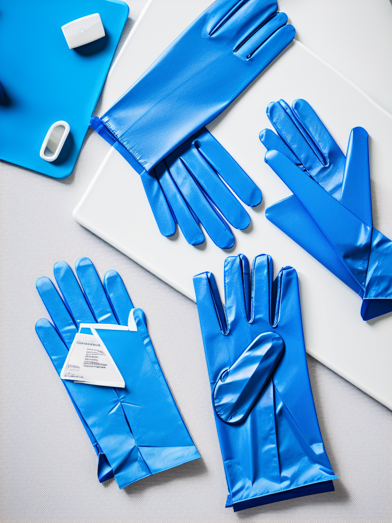 blue medical gloves on a white table in the office